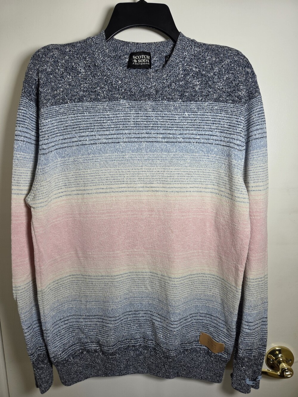 Scotch & Soda Men's Striped Gradient Crewneck Sweater - Blue, Pink, Cream